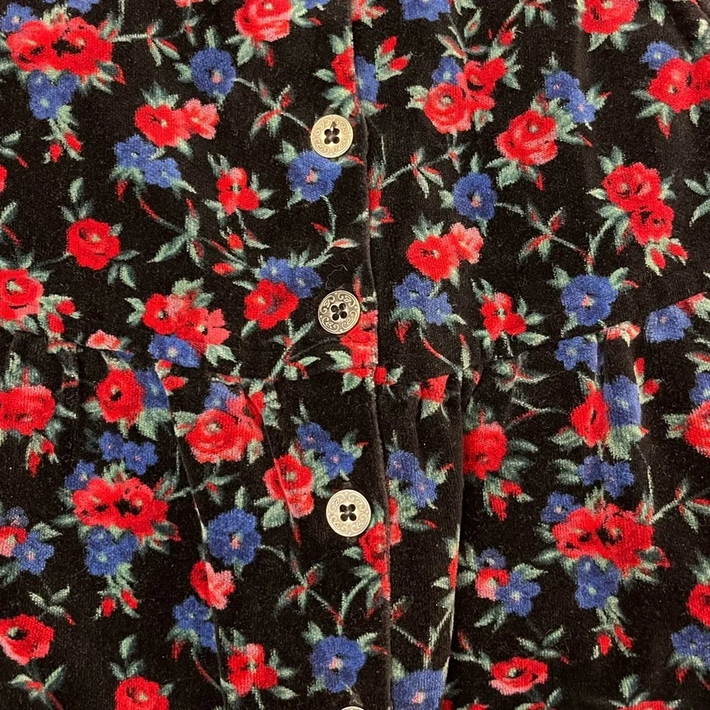 BABY GAP 90s Velvet Roses Floral Romper Cotton Vintage Style Classic Cottagecore